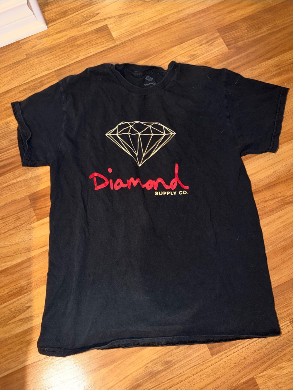 Diamond Supply Co. Black Tee with Gold Diamond and Red Script
